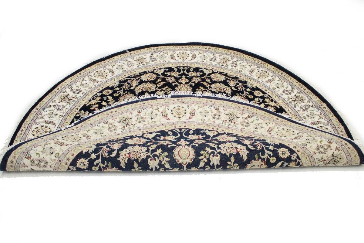 Handmade Indo-Nain Dark Navy Floral Design Round