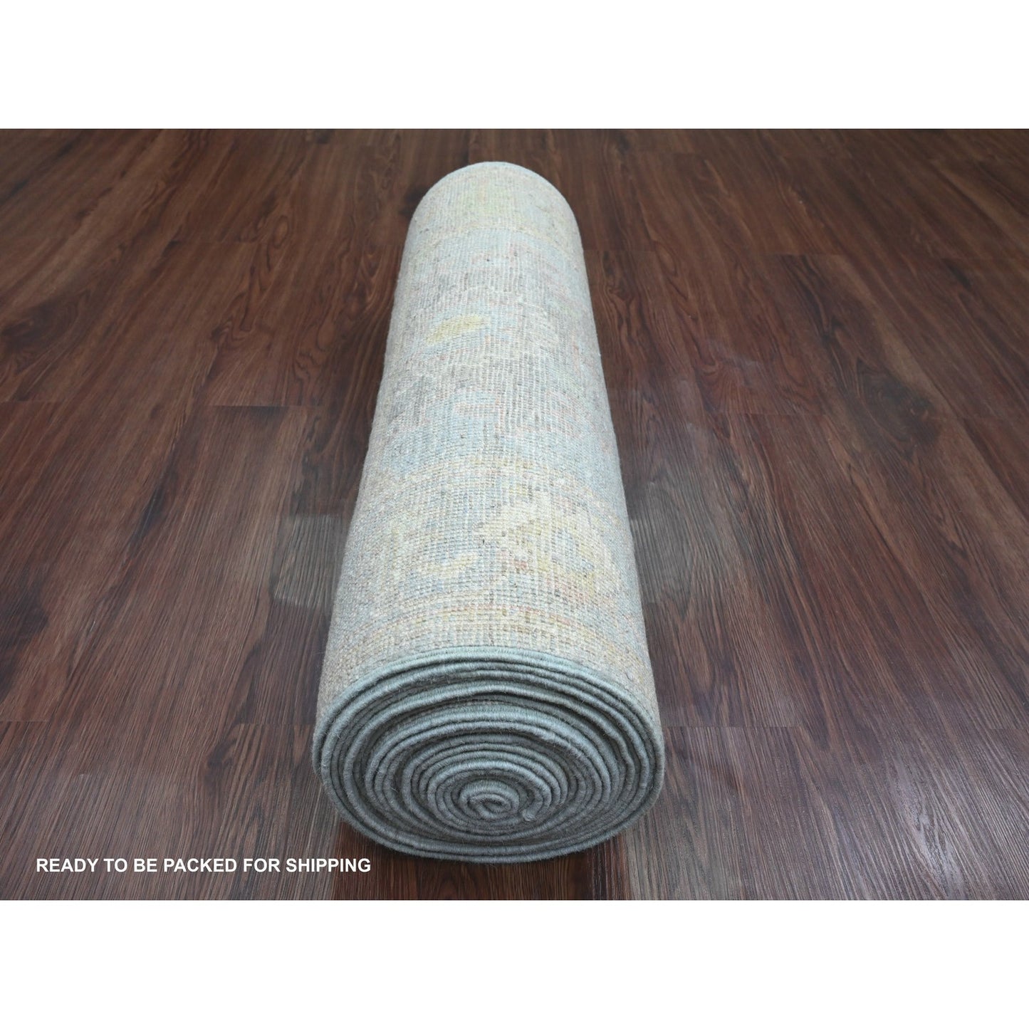 2'8"X24'9" Blue Angora Oushak Leaf Design Wool Hand Knotted Runner Rug