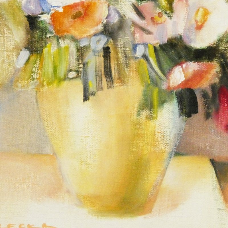 Krystyna Warecka Original Oil Painting Still Life With Flowers Poland Signed F8