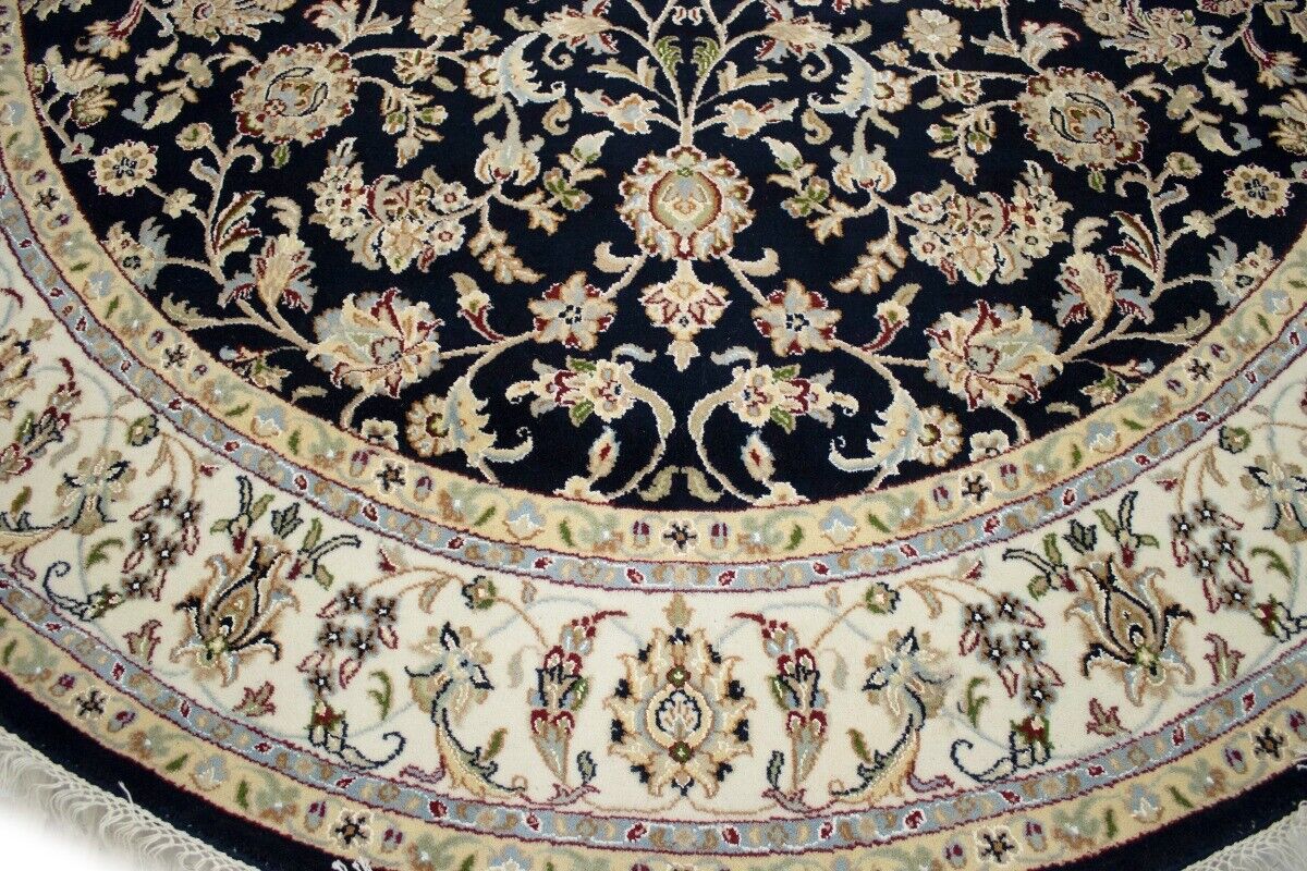 Handmade Indo-Nain Dark Navy Floral Design Round