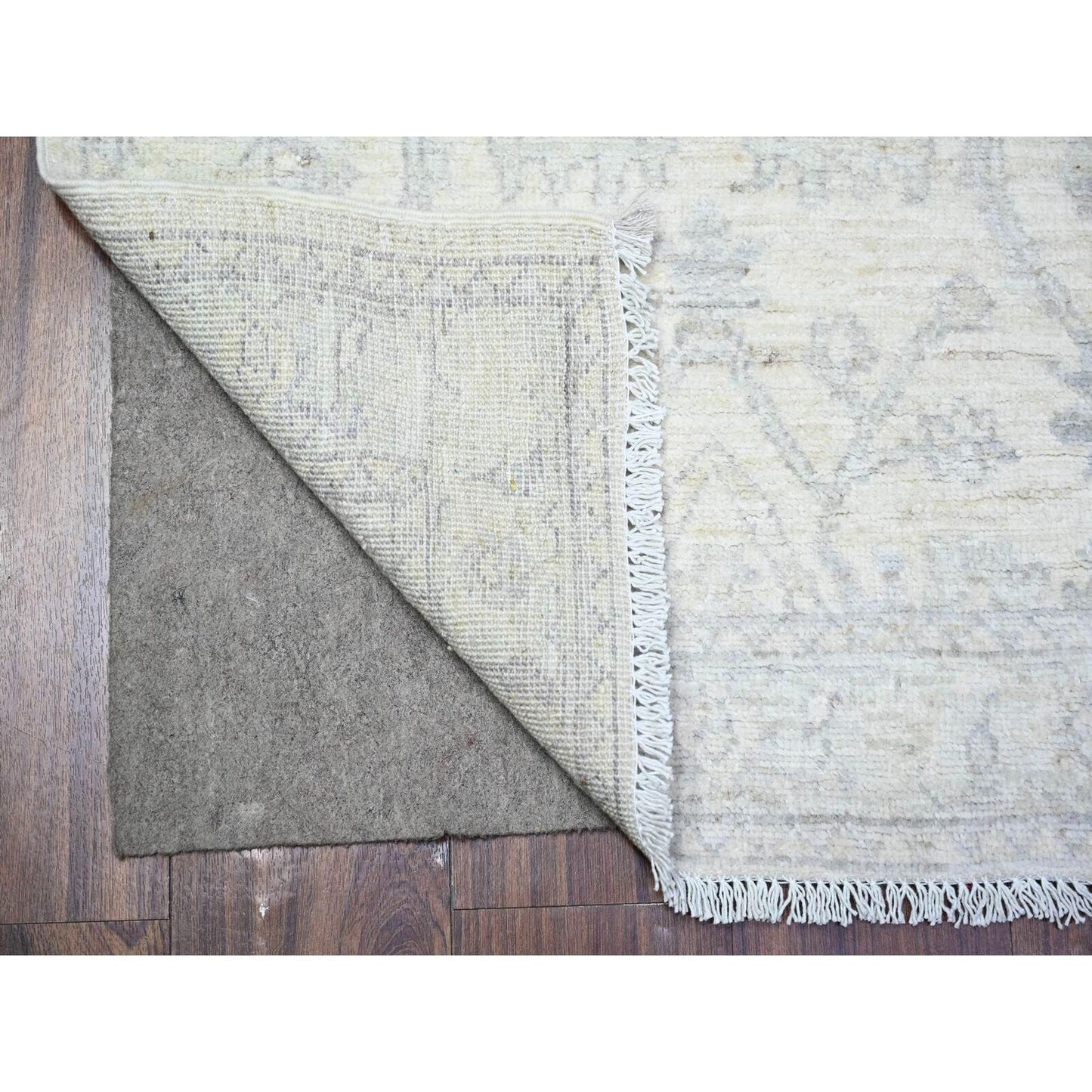 2'5"X11'8" White Natural Wool White Wash Peshawar Hand Knotted Runner Rug