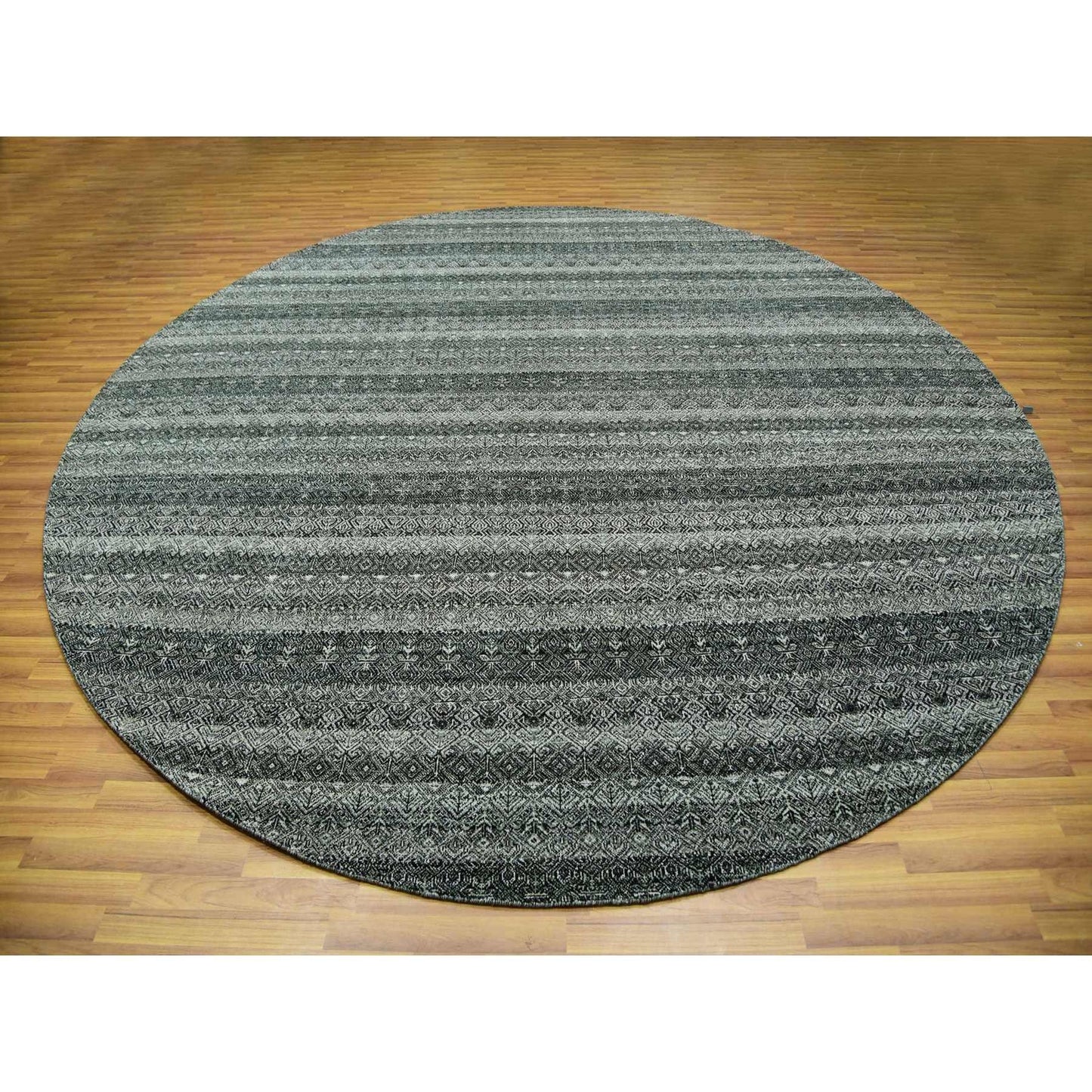 12'X12' Graphite Gray Hand Knotted Kohinoor Herrita All Wool Round Rug
