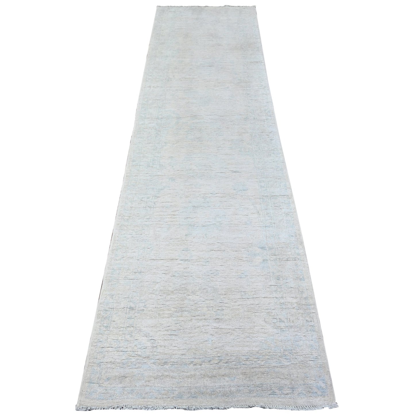 2'6"X9'7" Ivory White Wash Peshawar Hand Knotted Wool Runner Oriental Rug