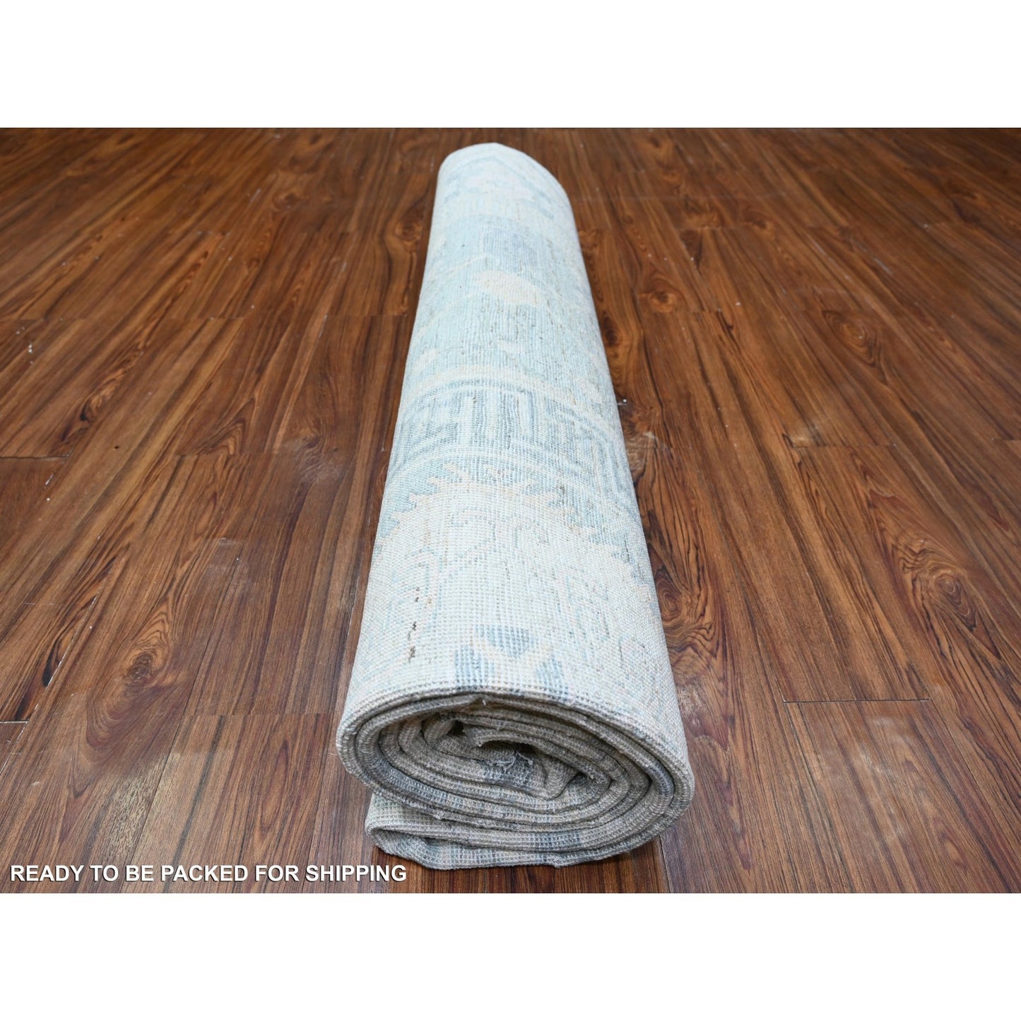 8'10"X11'3" Stone Blue Washed Out Peshawar Hand Knotted Pure Wool Rug