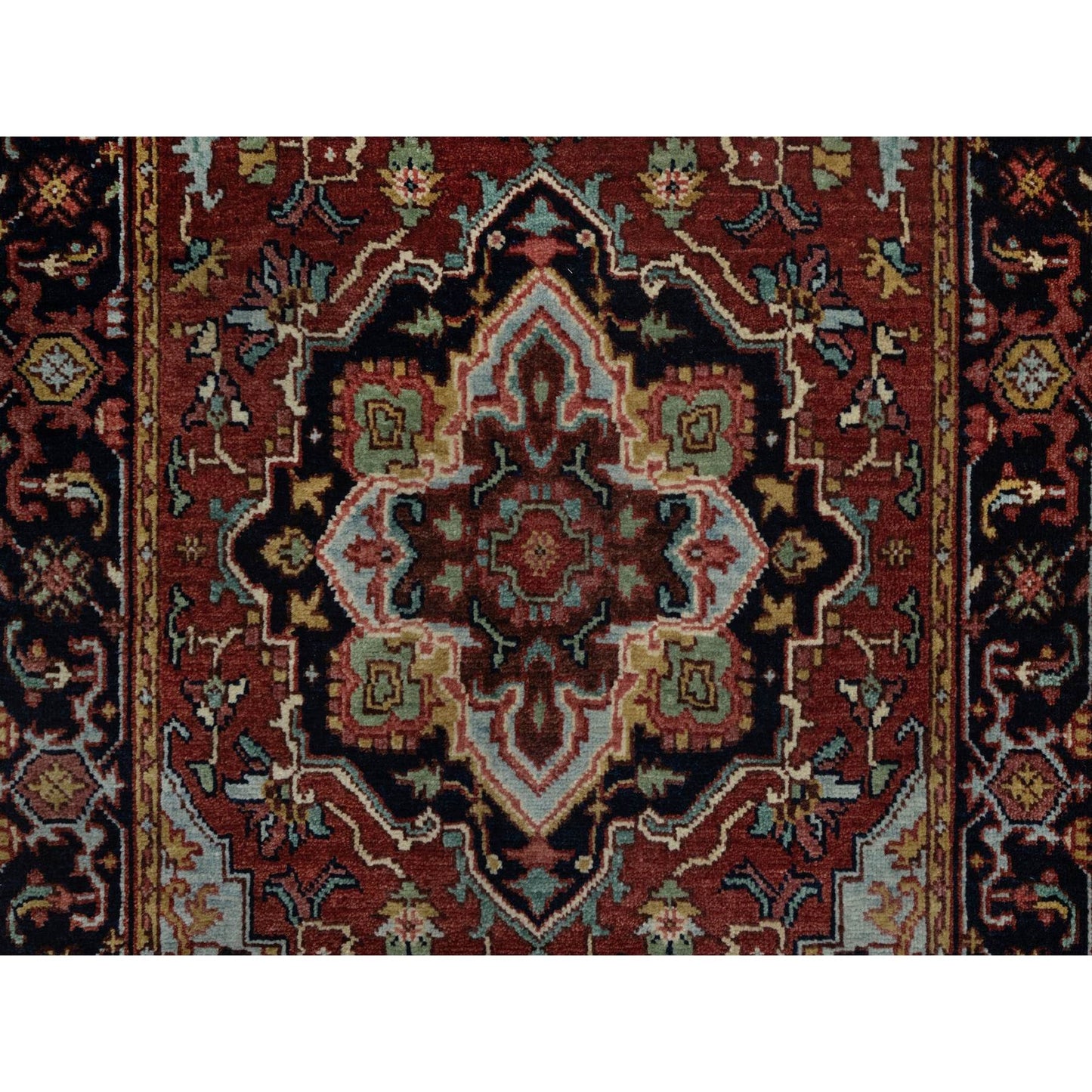 2'8"X6'2" Red Antiqued Heriz Re-Creation Hand Knotted All Wool Runner Rug
