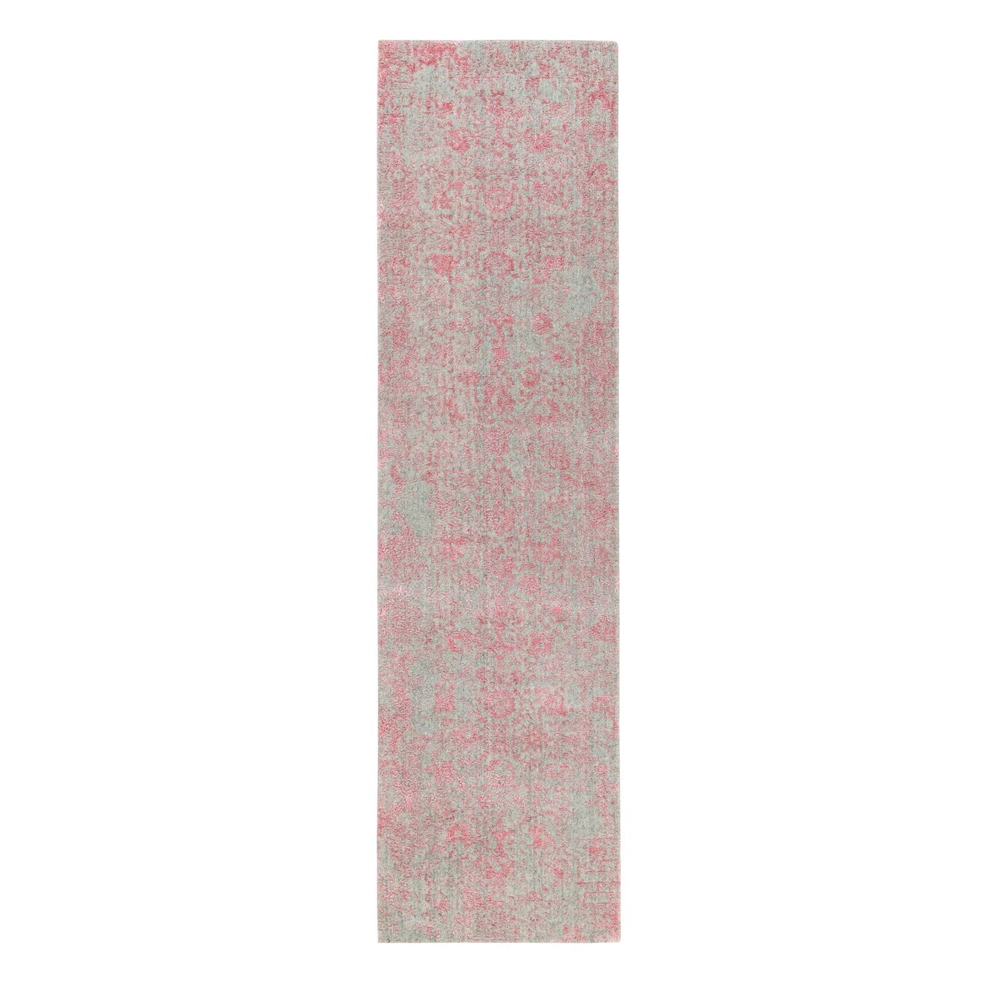 2'6"X9'10" Erased Farsian Design Wool & Art Silk Hand Loomed Jacquard Rug