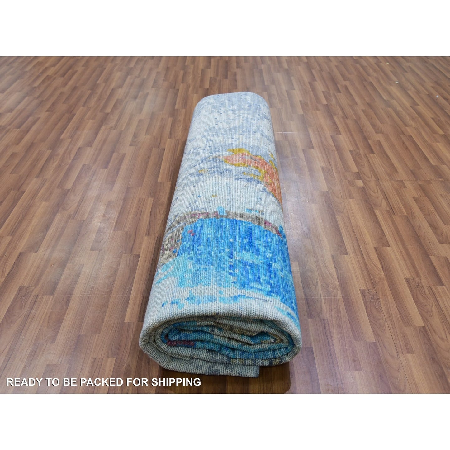 9'10"X13'8" Gray Colorful Modern Abstract 100% Wool Hand Knotted Rug