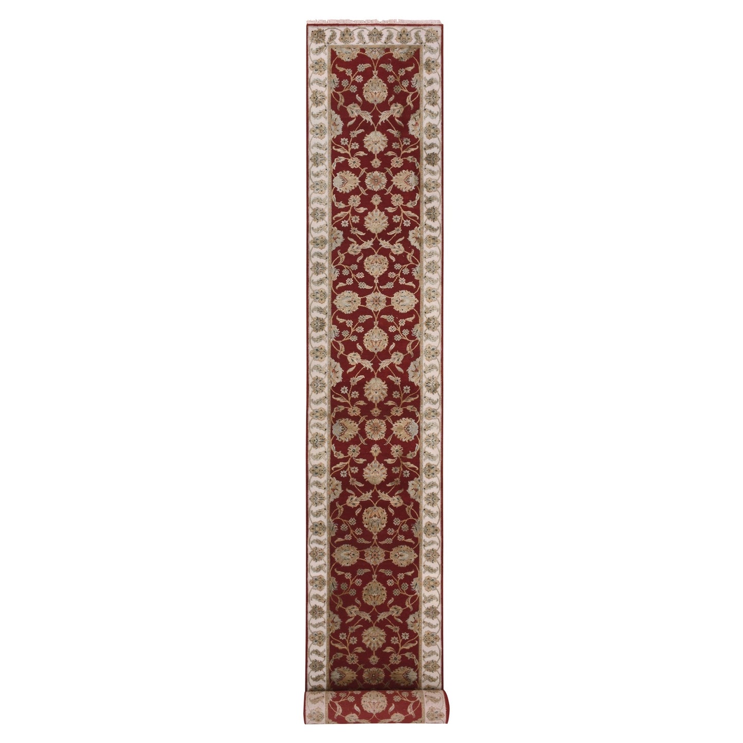 2'8"X21' Red Wool And Silk Hand Knotted Rajasthan Design Xl Runner Rug