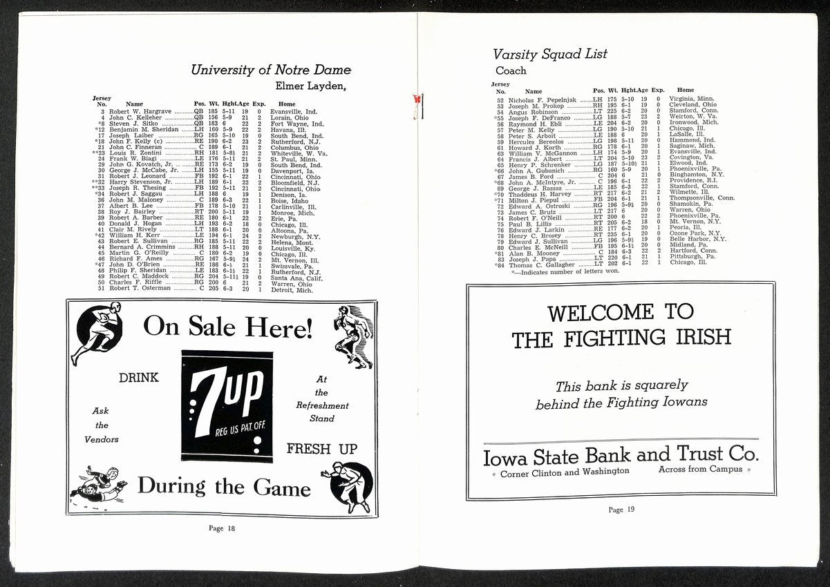 1939 Iowa Vs Notre Dame Vintage College Football Game Program 196452