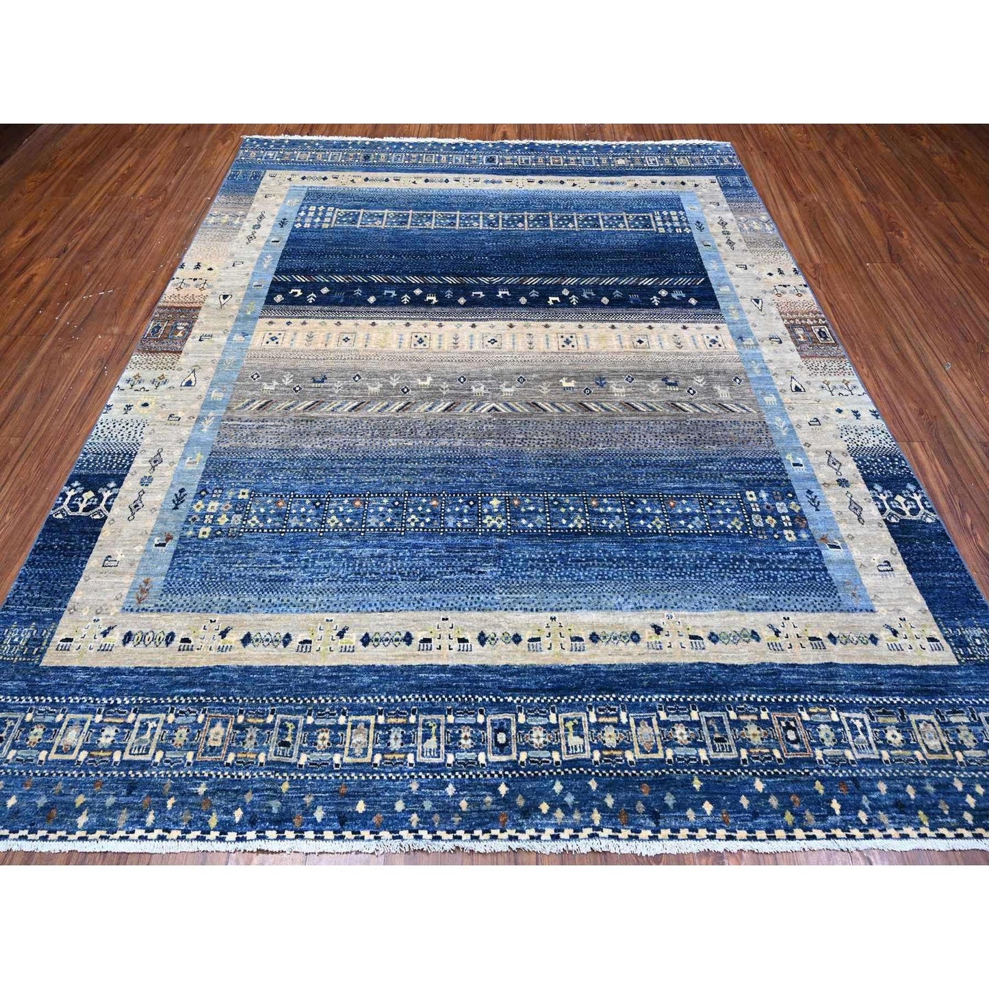 8'X9'7" Dark Sapphire Blue Fine Kashkuli Gabbeh Hand Knotted Oriental Rug