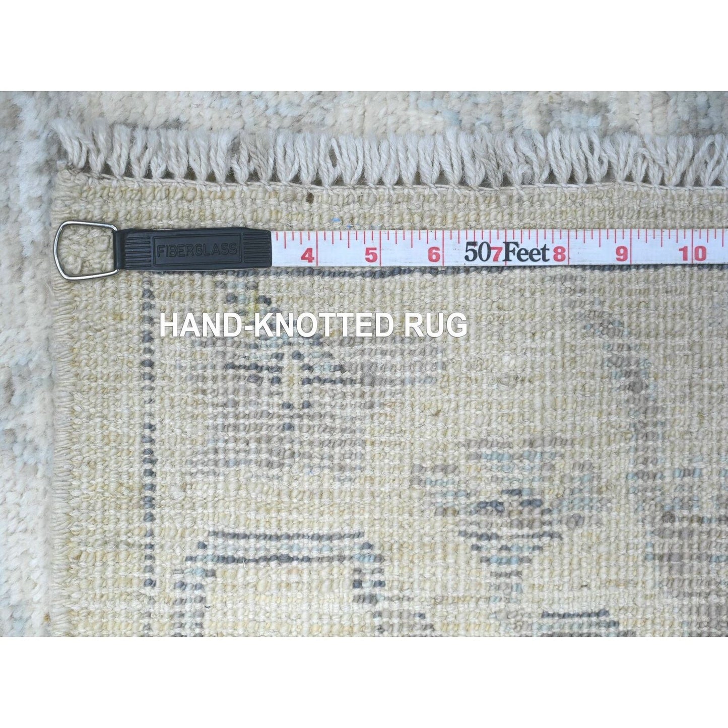 4'X16'1" Lily White Hand Knotted Faded Angora Oushak Wide Runner Rug