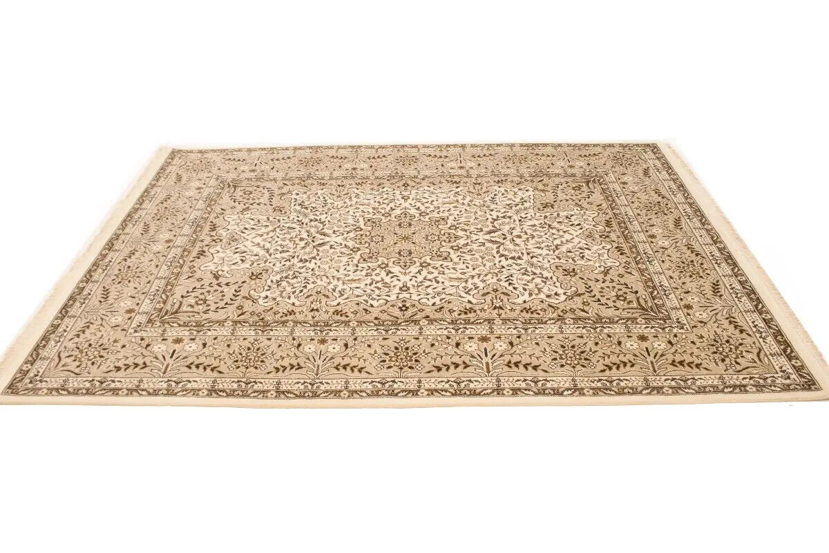 Handmade Vintage Style Cream Floral Kirman Rug