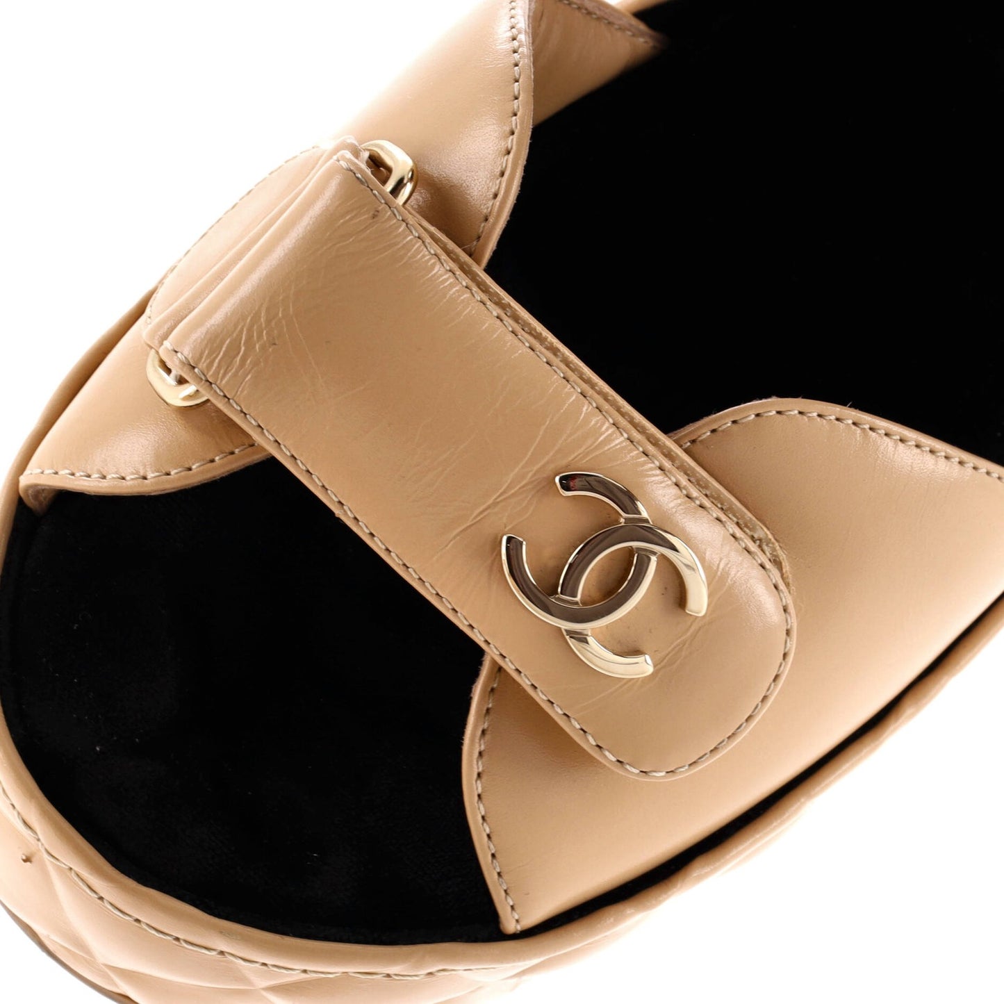 Chanel Women'S Logo Strap Wedge Sandals Quilted Leather
