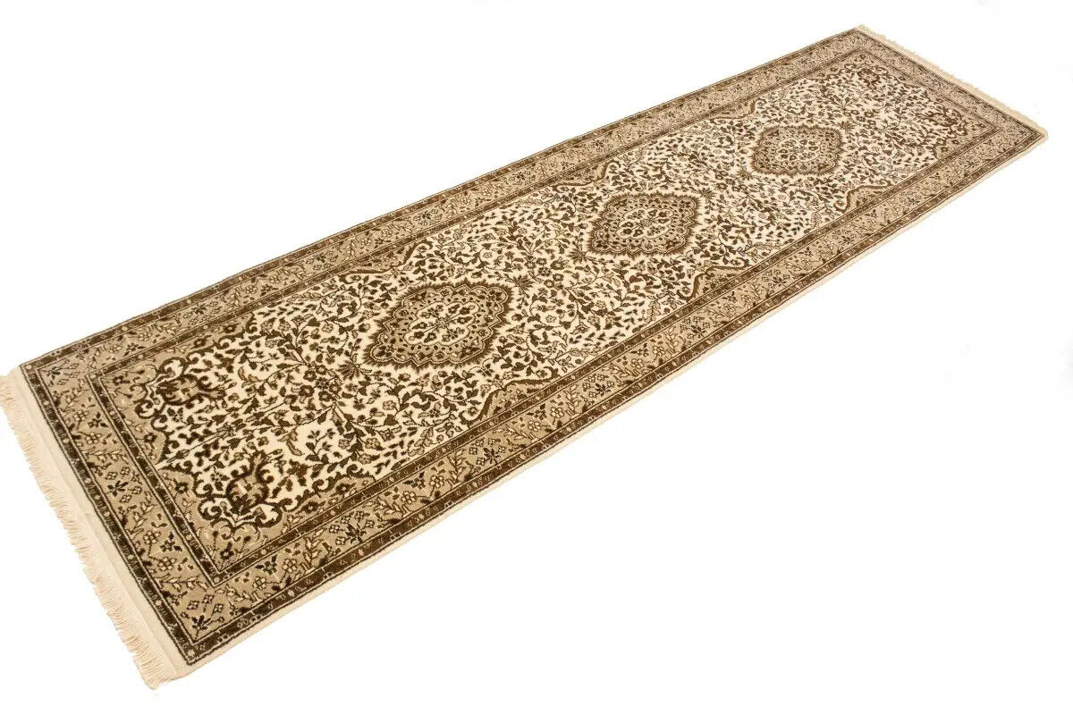 Handmade Kirman Oriental Runner Rug Plush Floral