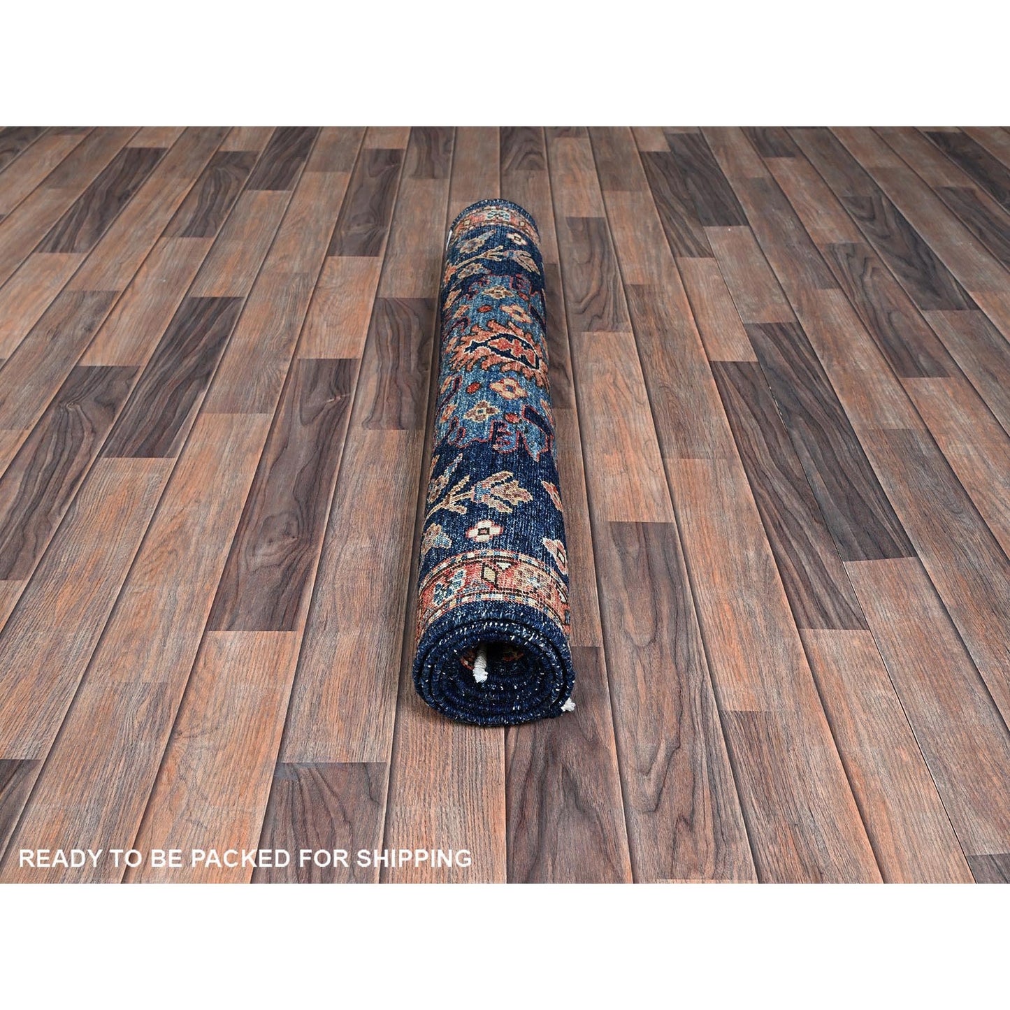3'4"X5'1" Yale Blue Heris All Over Design Soft Wool Hand Knotted Rug