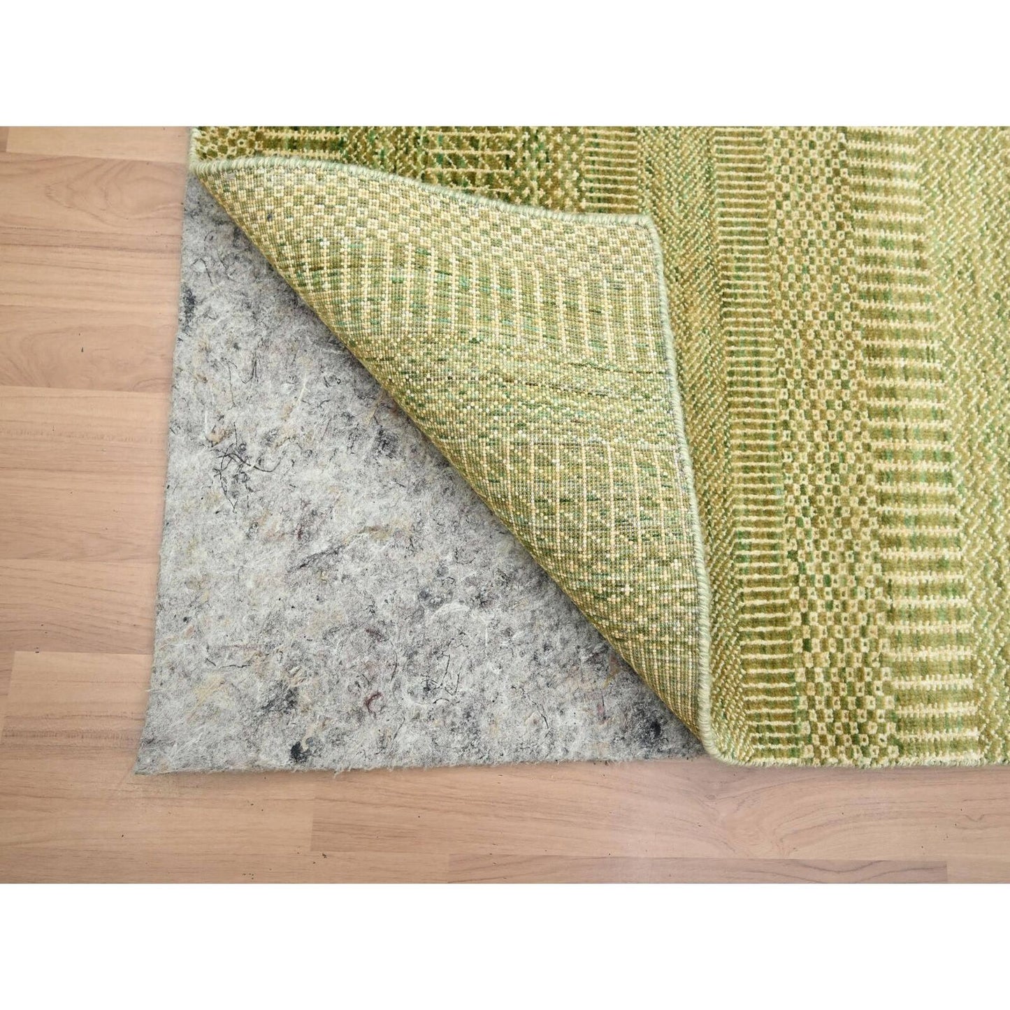 3'10"X8' Brown Hand Knotted Modern Grass Design Wool And Silk Runner Rug