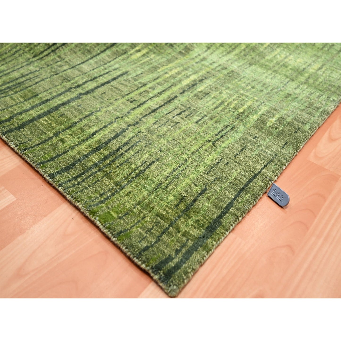 9'X12'3" Moss Green, Vertical Ombre Design, Hand Knotted, Soft Wool Rug