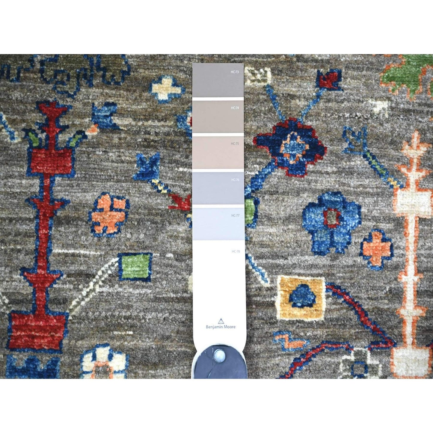 4'1"X9'8" Echo Gray Wool Peshawar Colorful Mahal Hand Knotted Runner Rug
