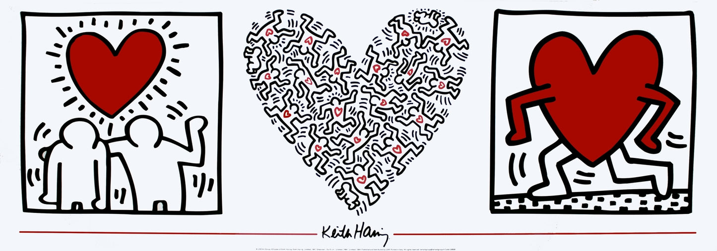 Keith Haring Poster - Untitled (1987), 13" x 37.5", Red & White, 1989 Pop Art