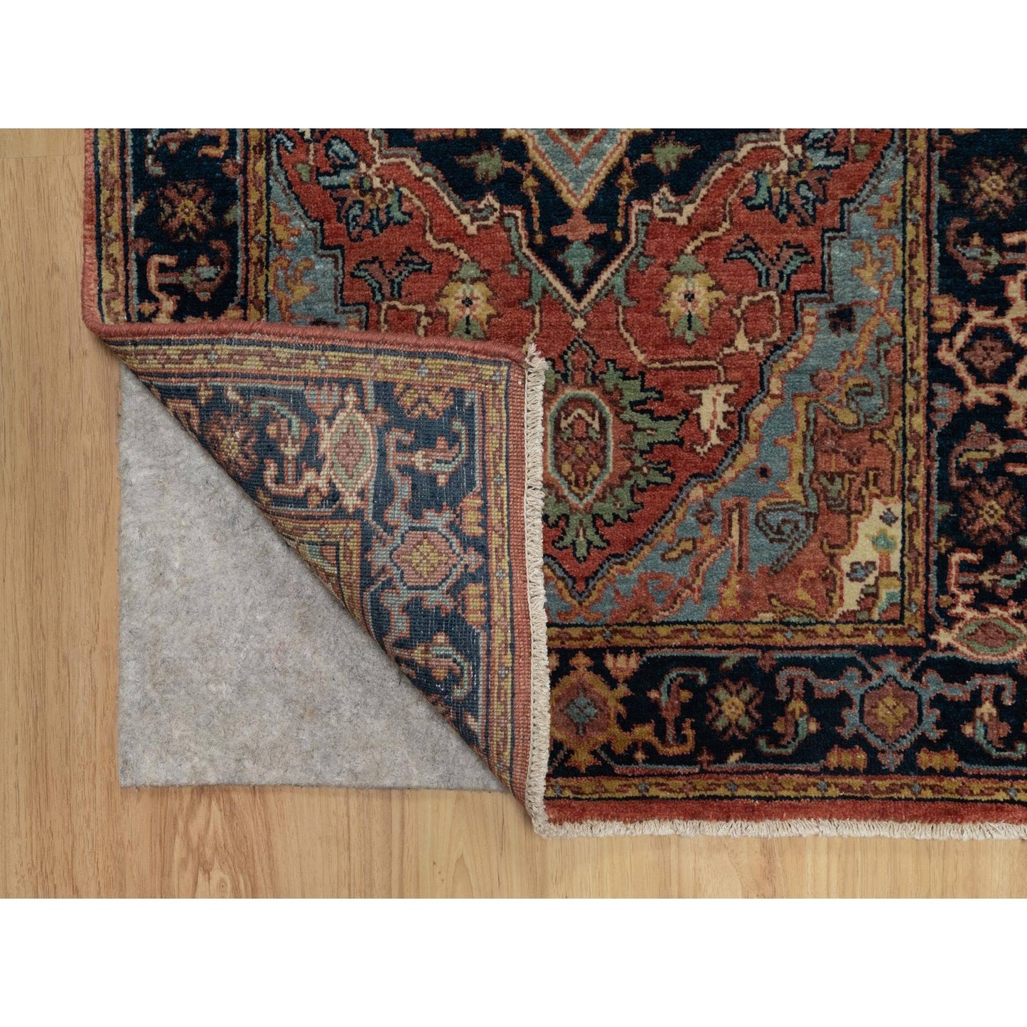 2'6"X8'3" Red Antiqued Heriz Re-Creation All Wool Hand Knotted Runner Rug