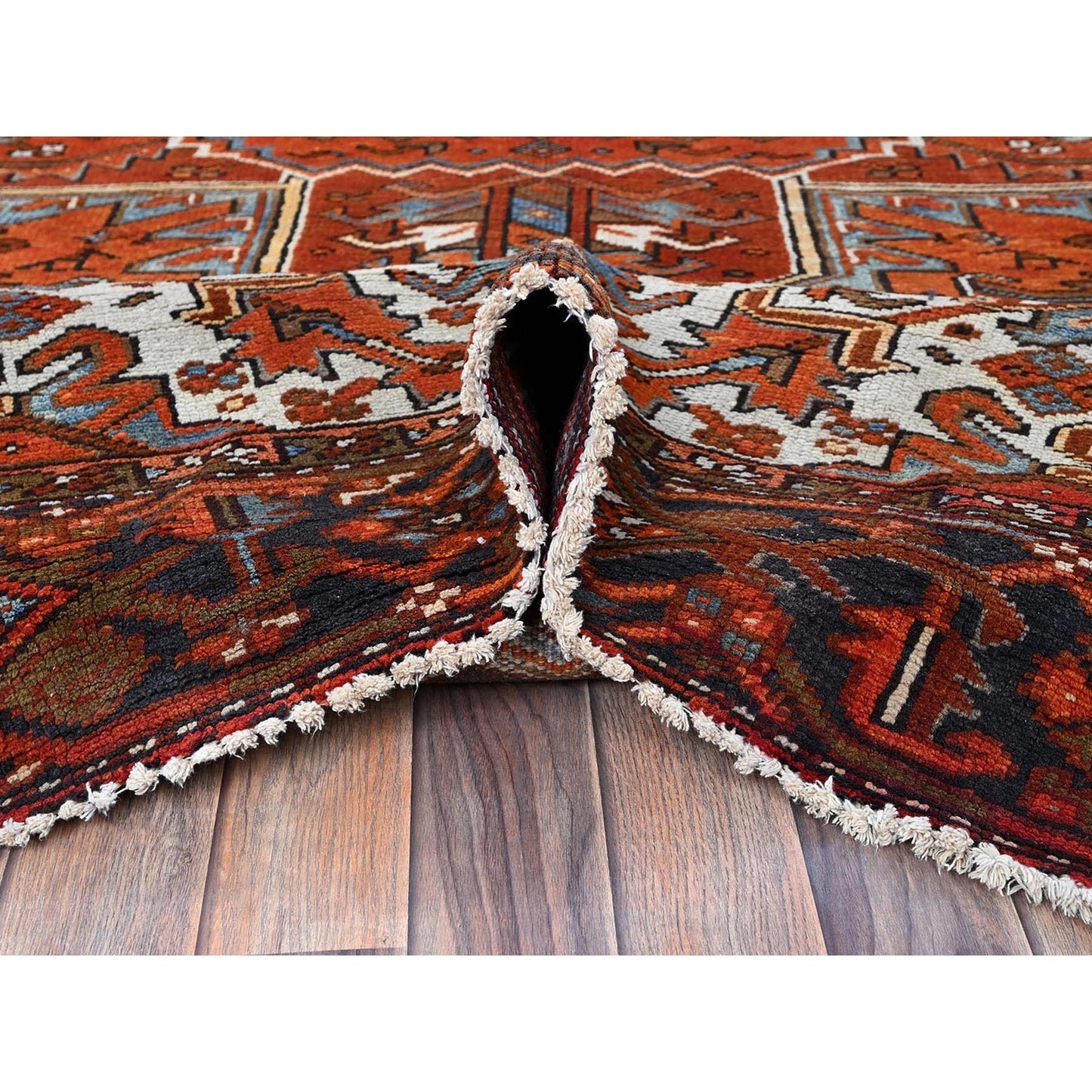 10'X12' Burnt Orange Vintage Zoroastrian Heris Hand Knotted Pure Wool Rug