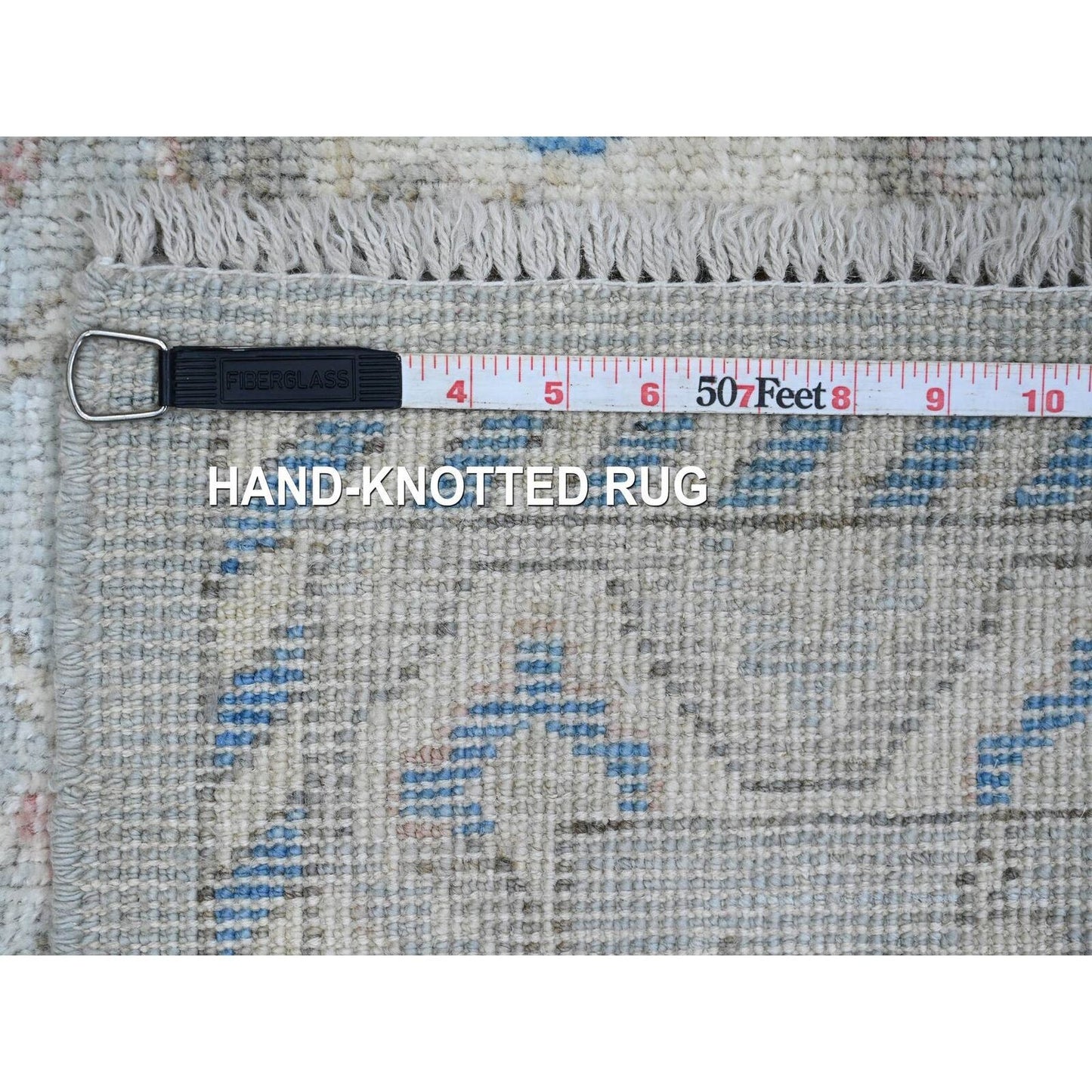 2'10"X9'7" Gray Angora Oushak Leaf Design Hand Knotted Wool Runner Rug