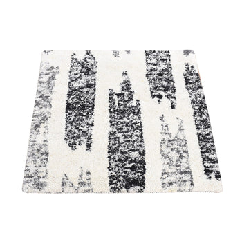3'X3' Black Modern Erased Wool Hand Knotted Square Oriental Rug
