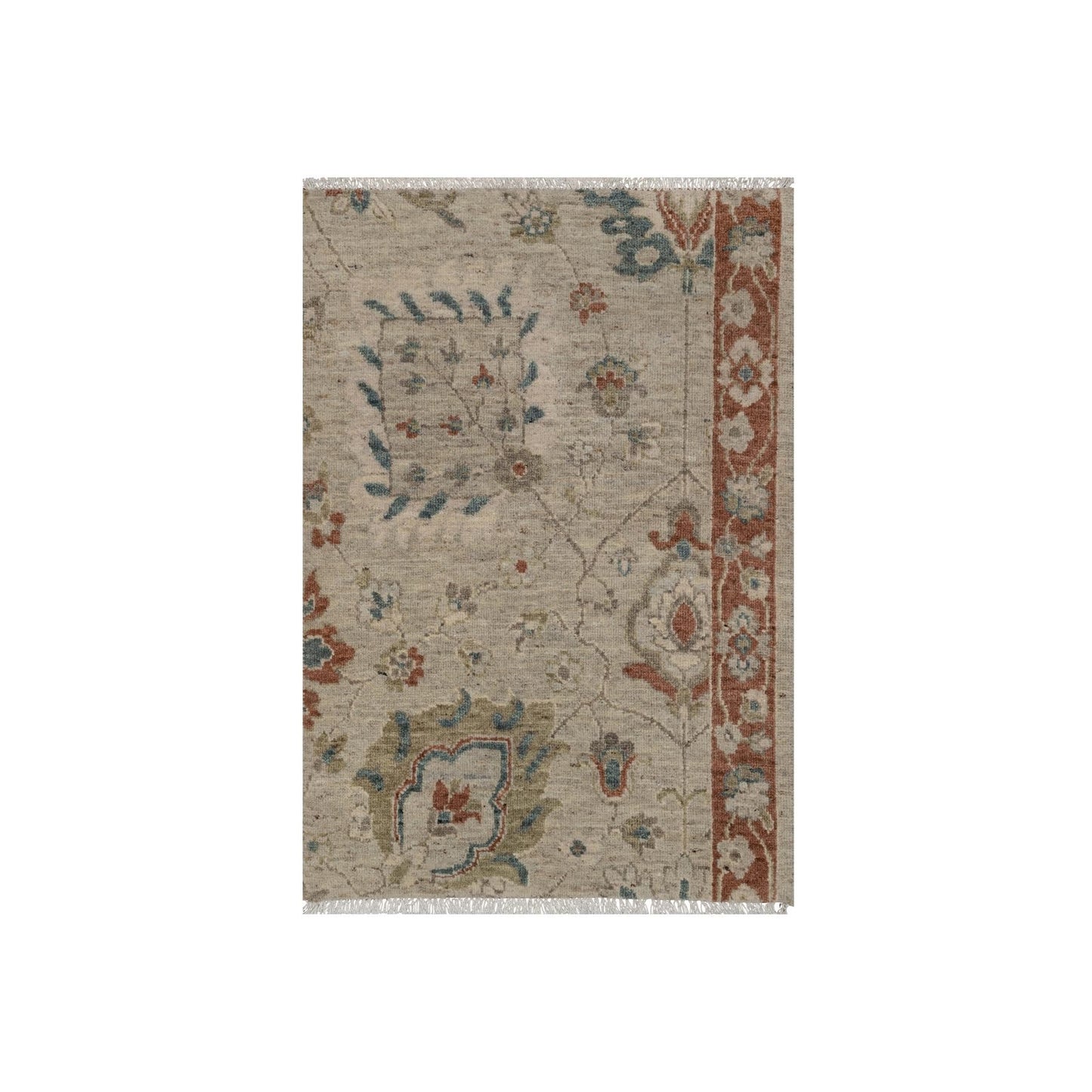 2'2"X3'1" Beige Broken Pattern Oushak Design Hand Knotted Wool Sample Rug