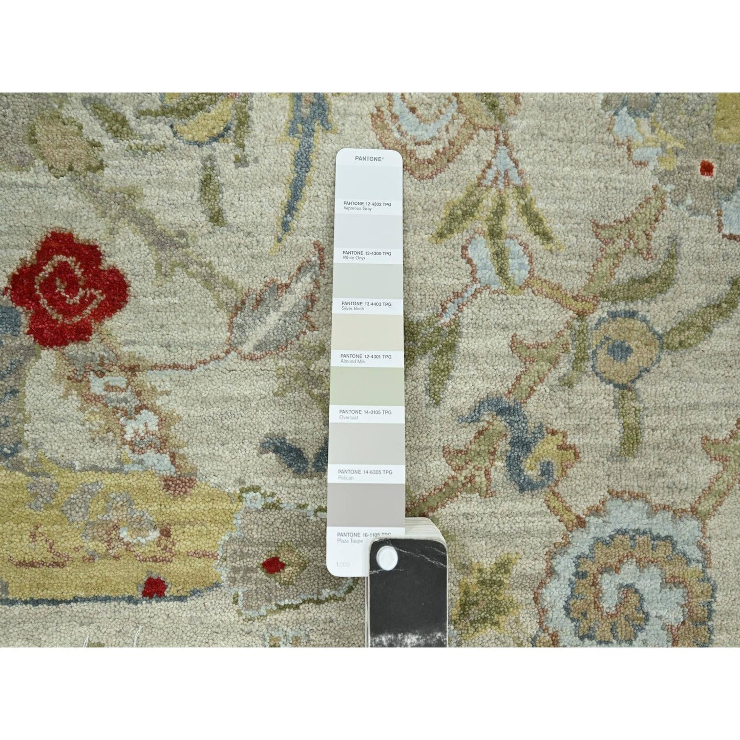 9'1"X12'3" Pelican Gray Sickle Leaf Design Hand Knotted Pure Wool Rug