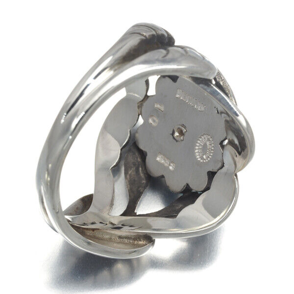 Georg Jensen Ring Turquoise 10 Flower Leaf Us8.5-8.75 925 Sterling Silver