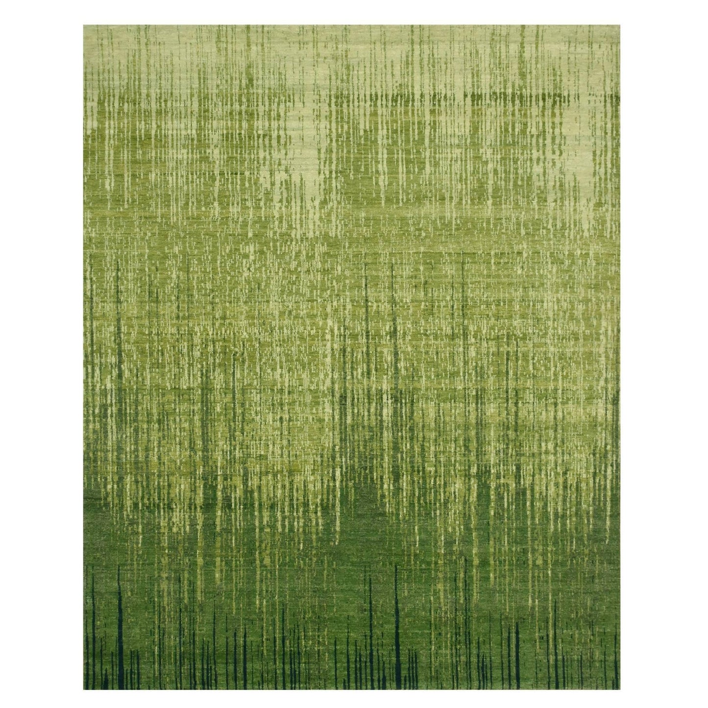 8'2"X10'3" Pickle Green Vertical Ombre Design Hand Knotted Soft Wool Rug