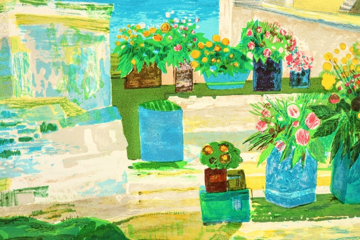 Jean Pierre Pophillat Lithograph Flower-Adorned Terrace Signed Limited 200