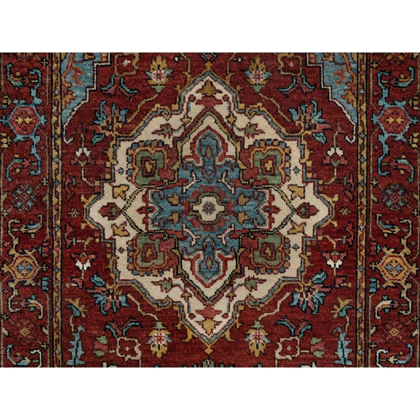2'8"X6'2" Red Antiqued Heris Re-Creation Hand Knotted All Wool Runner Rug