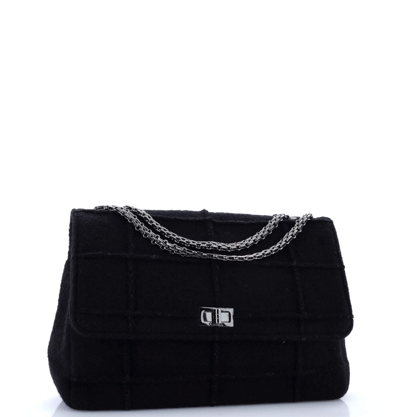 Chanel Chocolate Bar Mademoiselle Flap Bag Quilted Wool Jumbo
