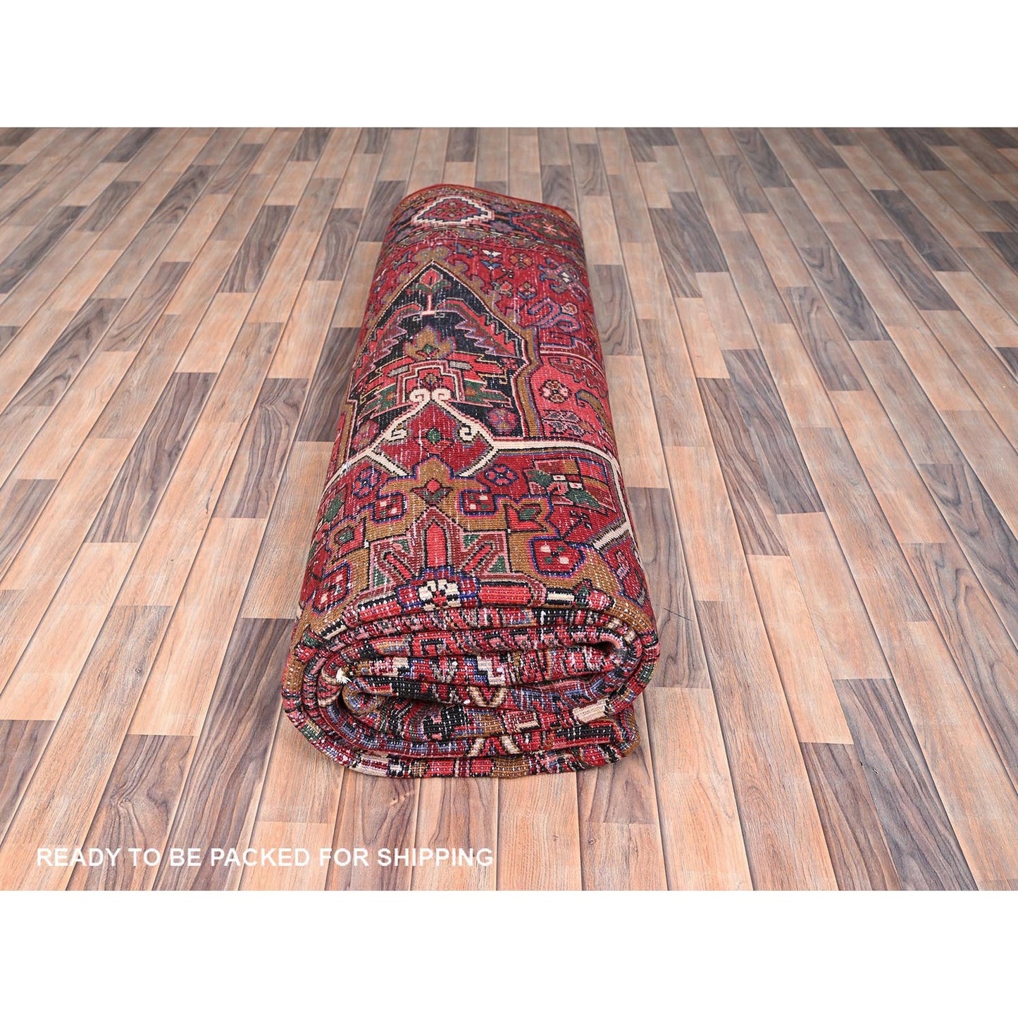 10'1"X12'9" Red Hand Knotted Semi Antique Zoroastrian Heris Pure Wool Rug
