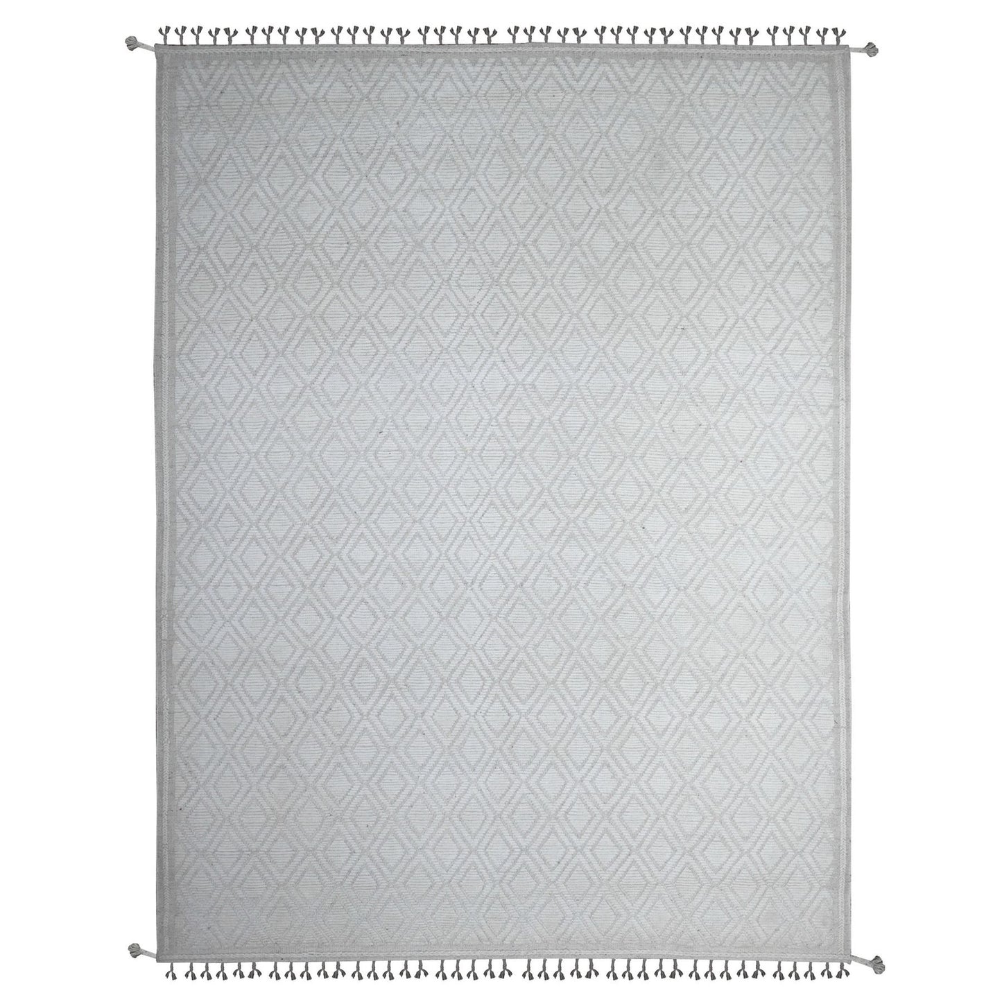 9'1"X12'1" Ivory Hand Knotted Wool Moroccan Diamond Repetitive Design Rug
