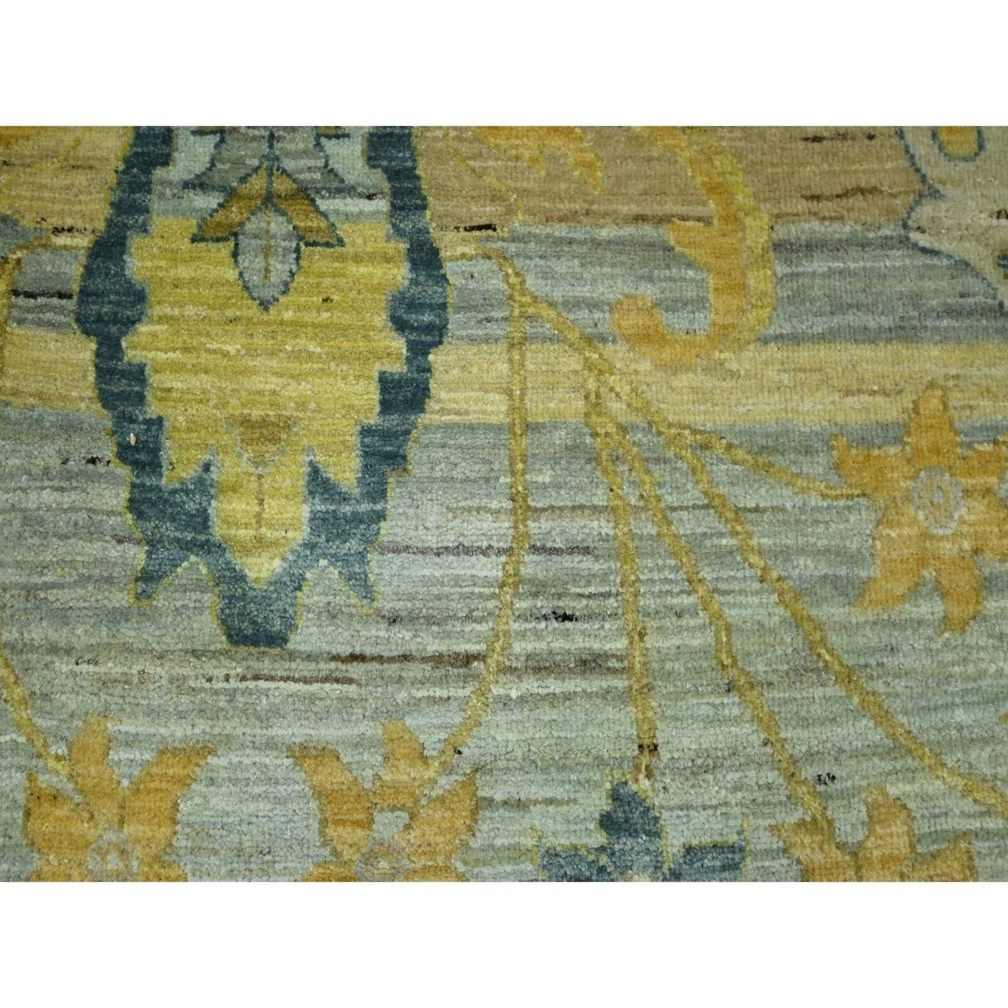 9'1"X12'1" Gray & Gold Antiqued Bijar Garus Design Hand Knotted Wool Rug