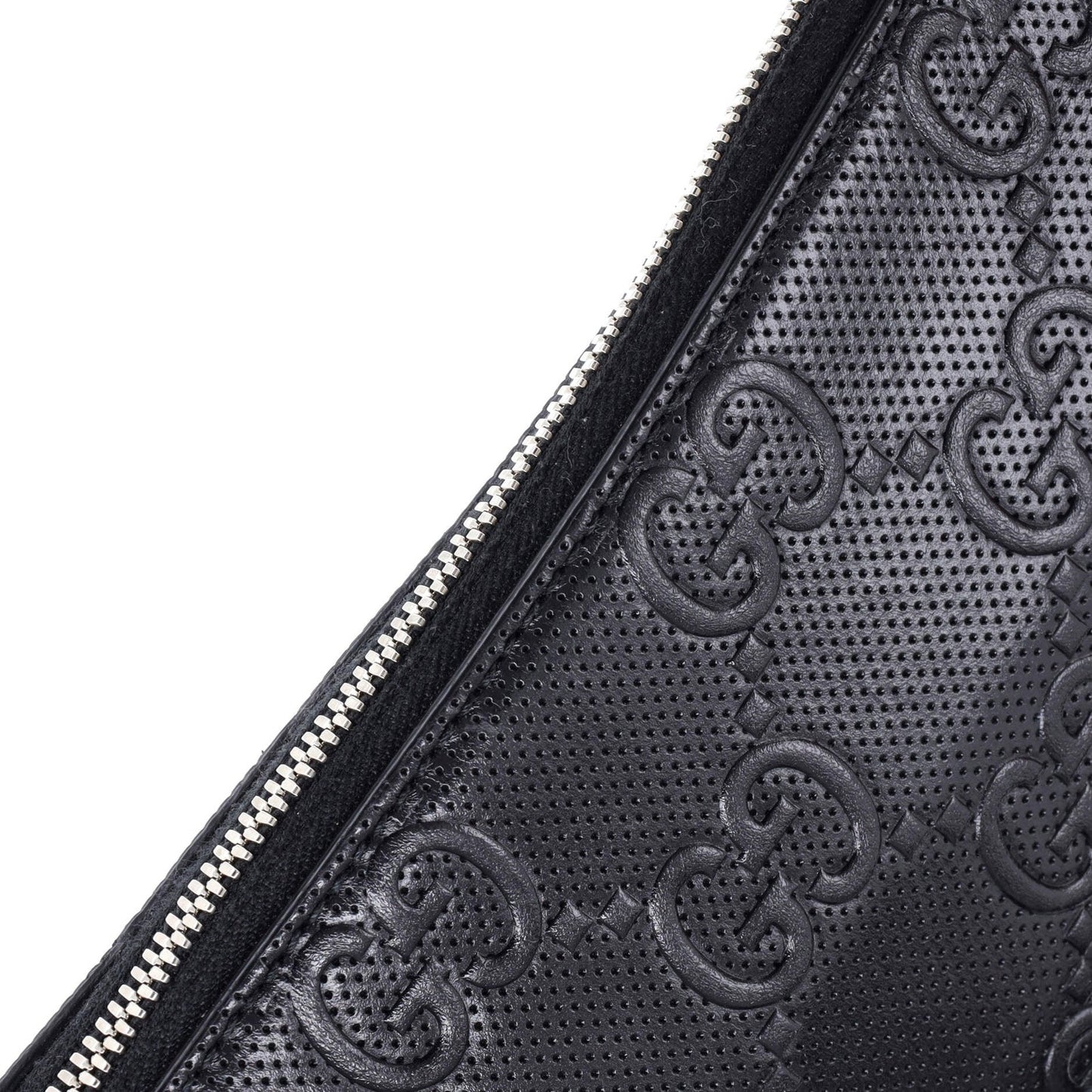 Gucci Front Zip Messenger Gg Embossed Perforated Leather Small