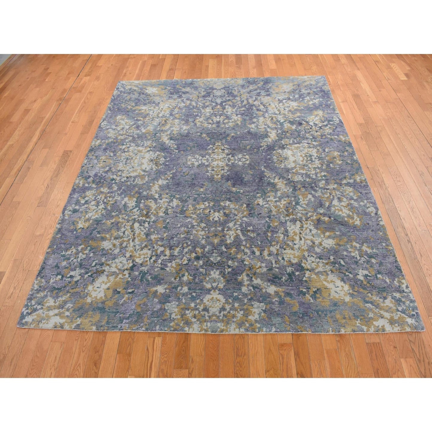 8'X9'10" Gray Abstract Design Wool And Silk Hand Knotted Oriental Rug