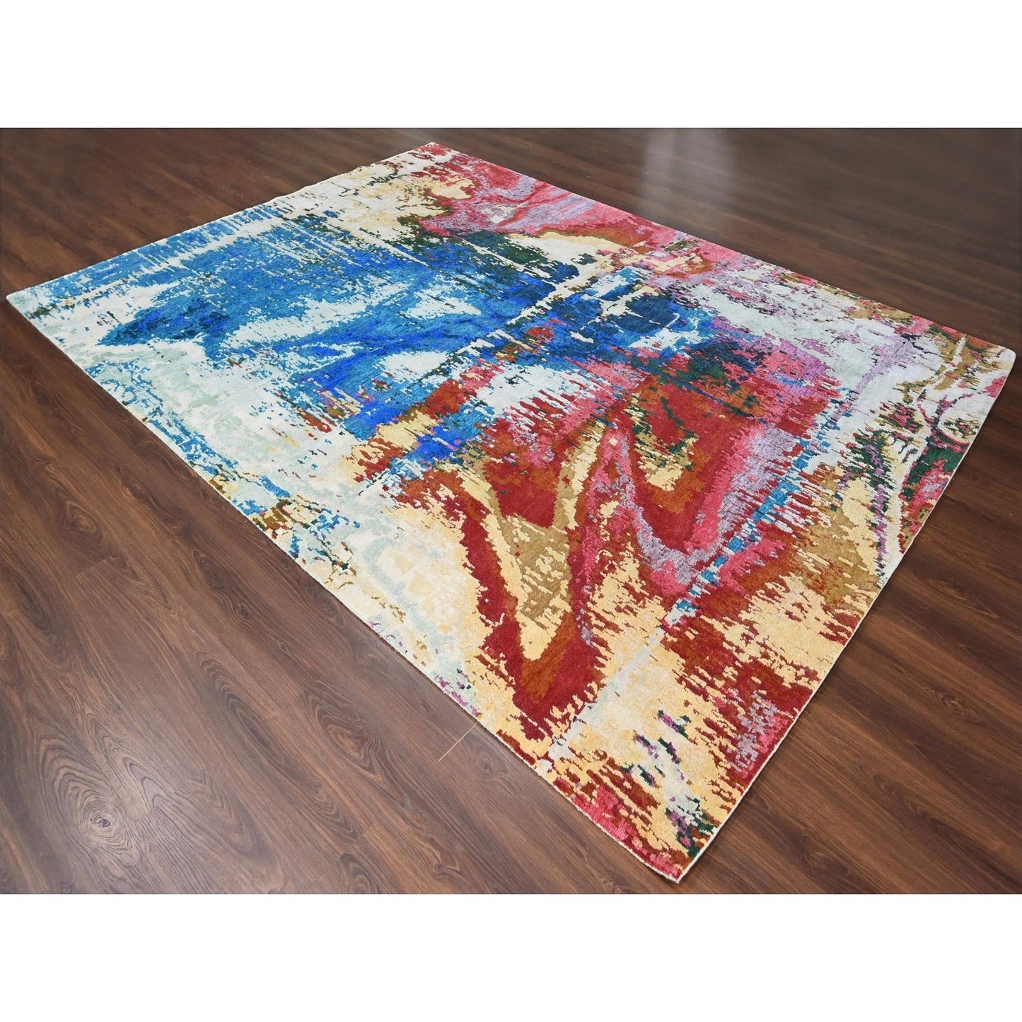 9'4"X12'3" Blue Modern Abstract Design Wool Hand Knotted Oriental Rug