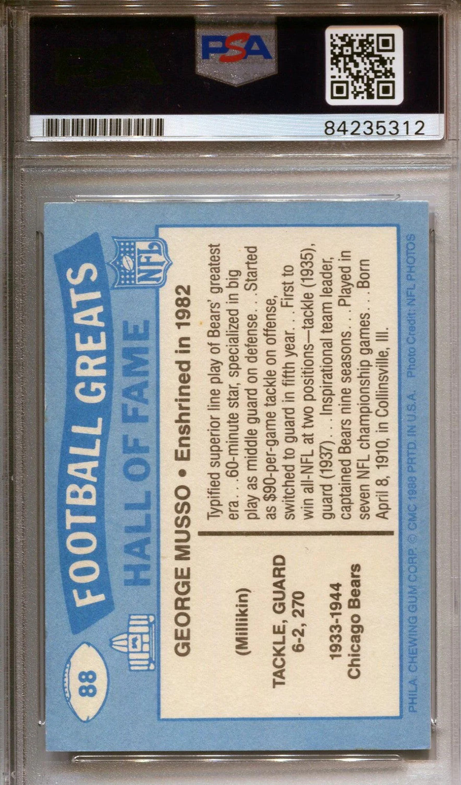George Musso Swell Chicago Bears Autographed Football Card (Psa/Dna)