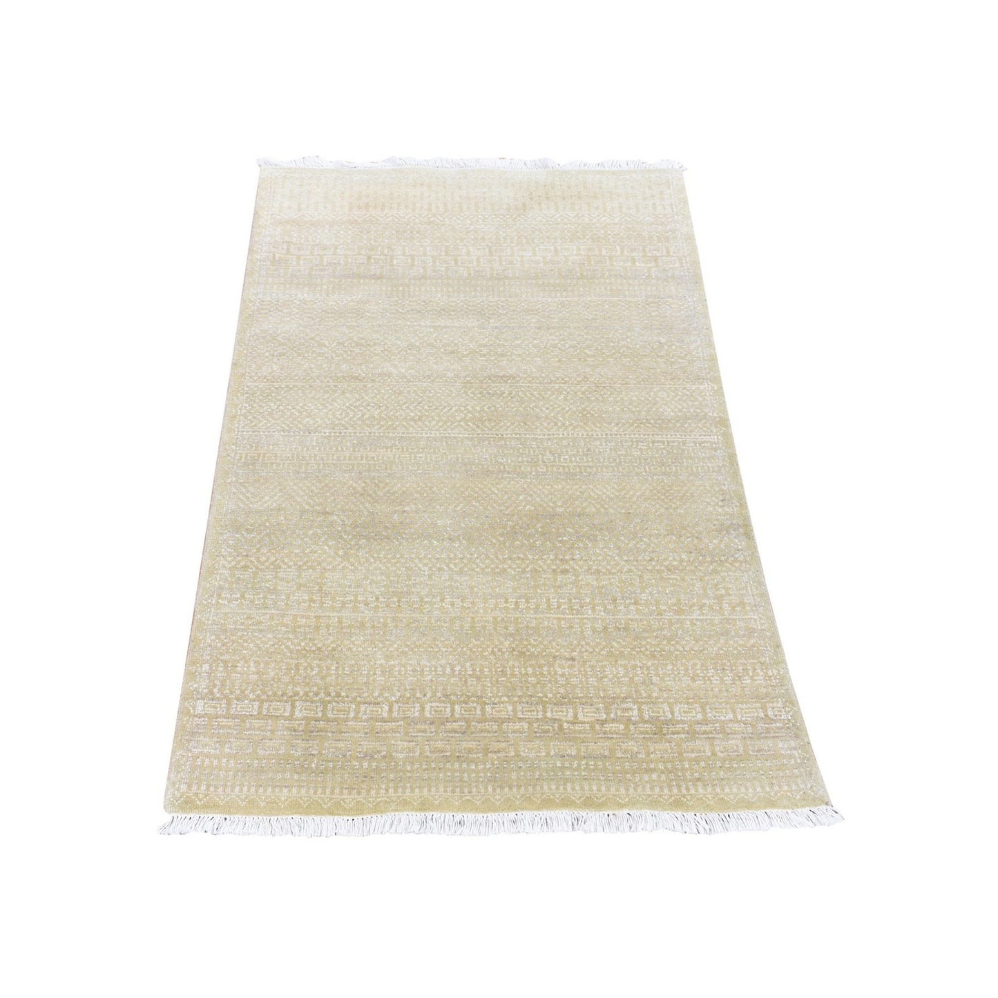 3'1"X5'1" Green Wool And Silk Modern Grass Design Gabbeh Hand Knotted Rug