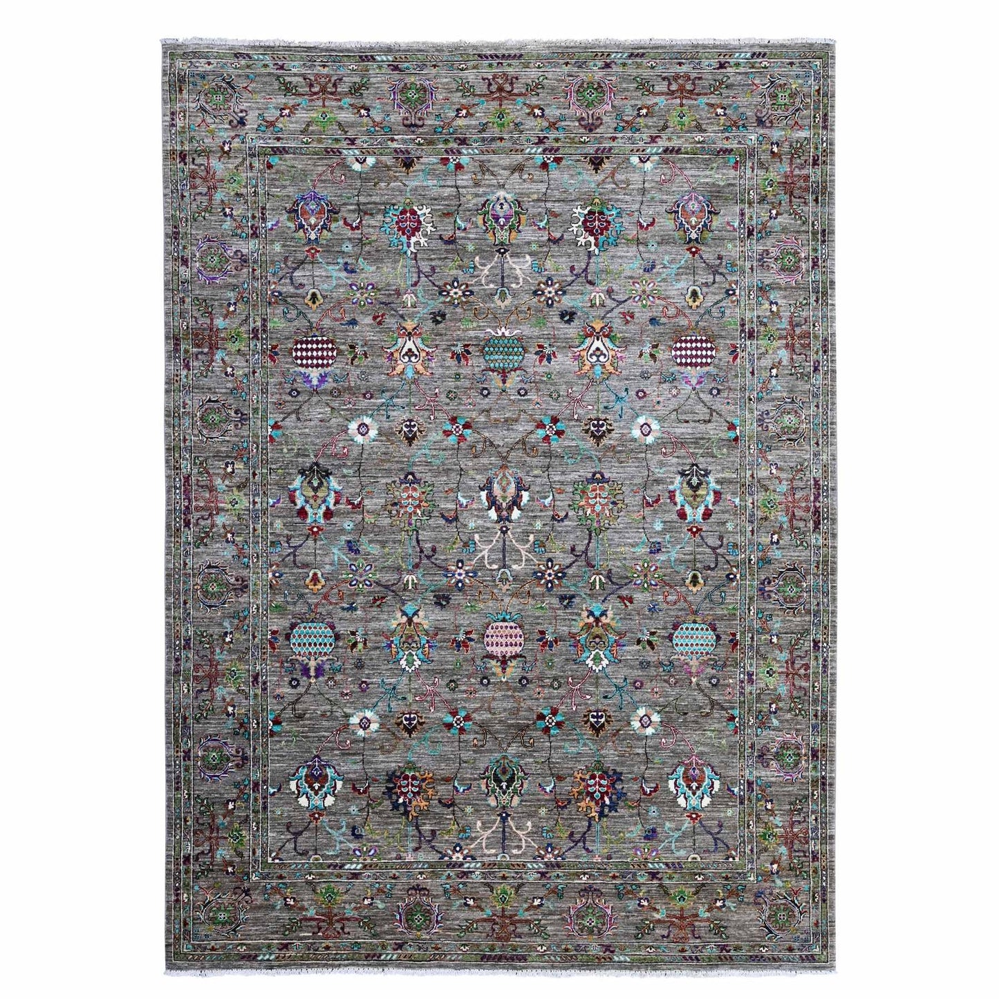 8'1"X11'2" Thunder Gray Wool Hand Knotted Sultani Pomegranate Design Rug