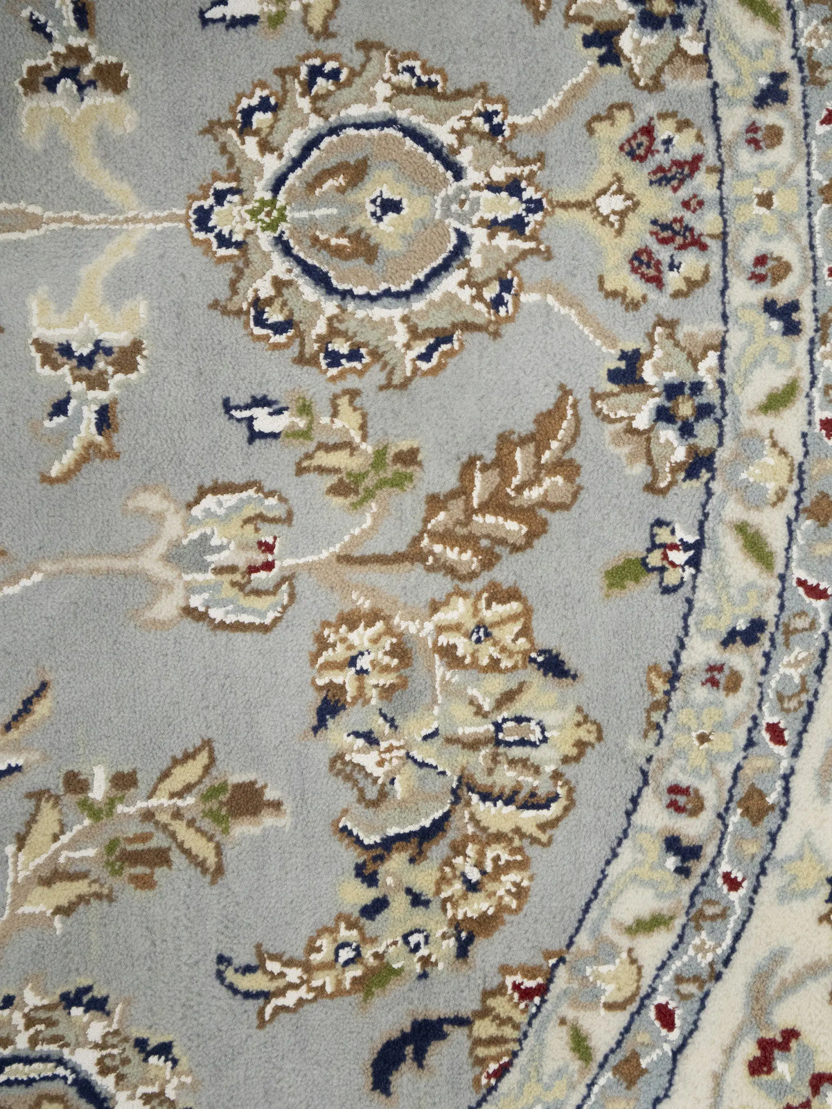 Handmade Round Indo-Nain Wool Rug 6X6 Ft Floral
