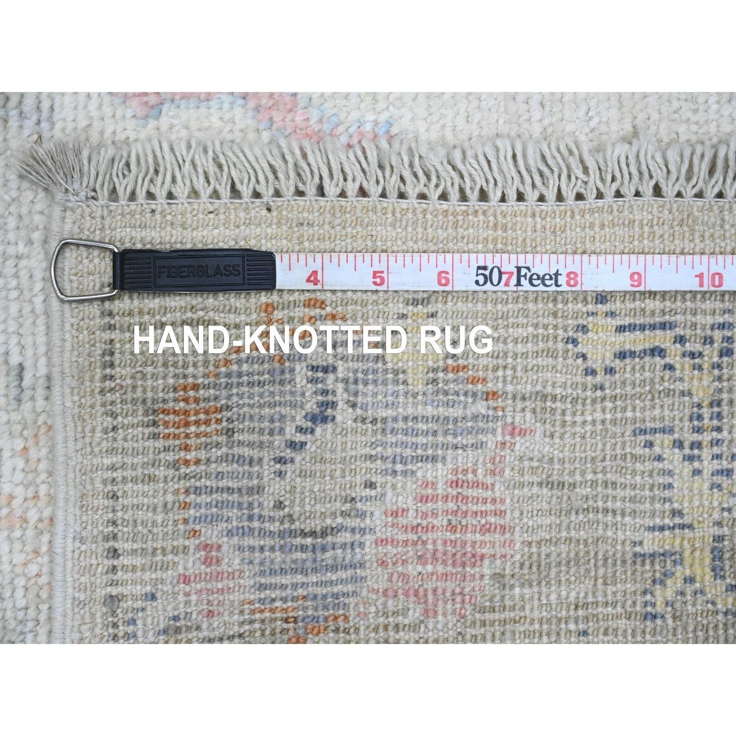 2'8"X15'7" White Angora Ushak Leaf Design Wool Hand Knotted Runner Rug