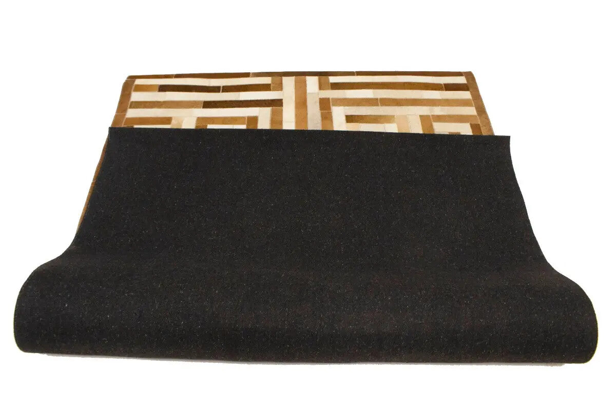 Handcrafted Brown Beige Cowhide Leather Rug