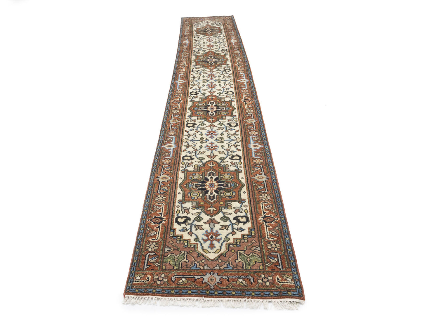Oversized Heriz Serapi Floral Runner Hand-Knotted