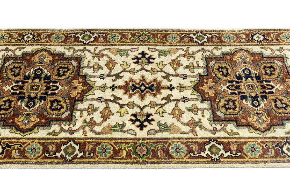 Heriz Serapi Oriental Runner Rug Geometric Design