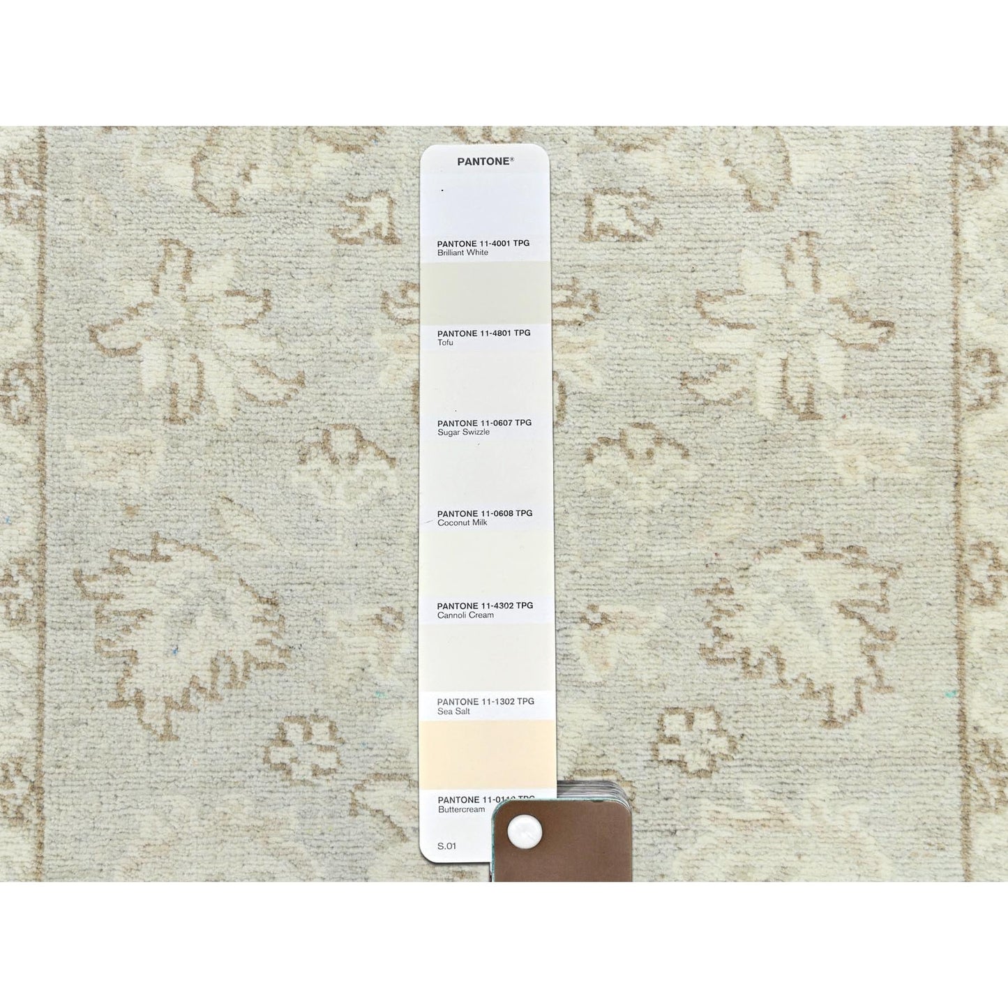 2'9"X9'7" Ivory Hand Knotted Afghan Stone Washed Peshawar Wool Runner Rug
