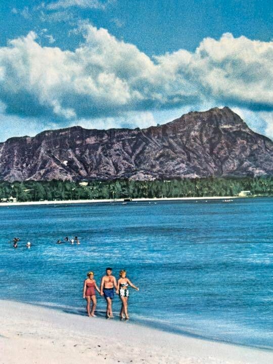 Hawaii Poster United Air Lines Ala Moana Beach Promotion Vintage Print Ultrarare